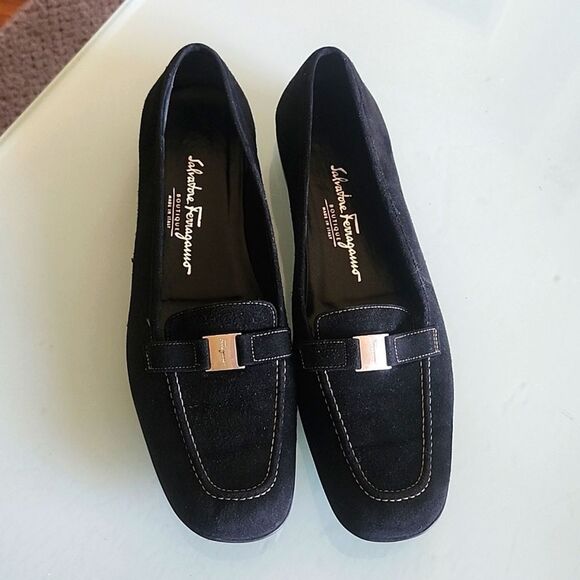 Salvatore Ferragamo Black Suede Leather Loafers - Picture 1 of 9